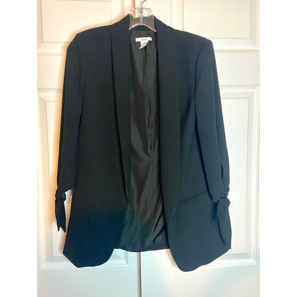 Bar III Womens Black Open Front Blazer Tie Sleeve Jacket Small